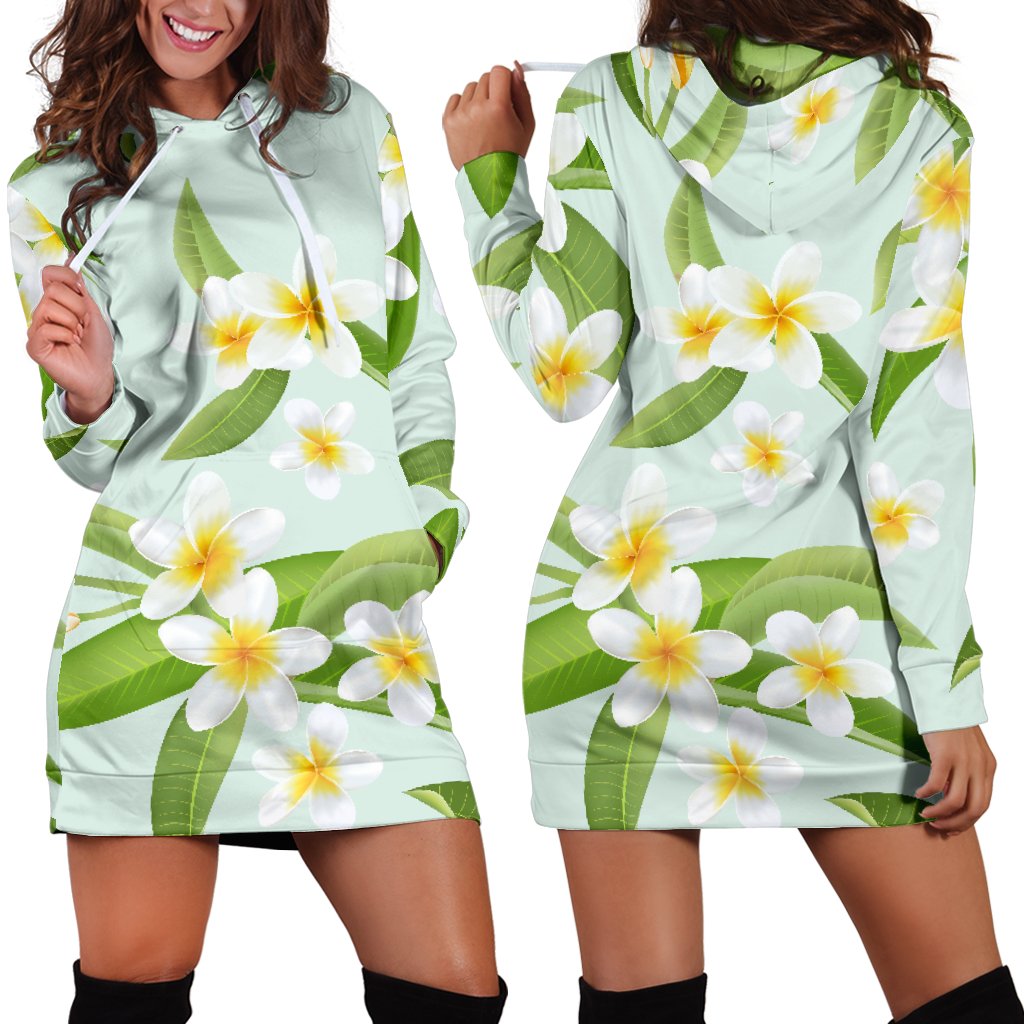 Yellow Plumeria Pattern Print Design PM024 Women Hoodie Dress