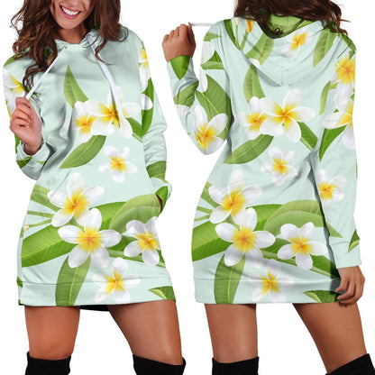 Yellow Plumeria Pattern Print Design PM024 Women Hoodie Dress