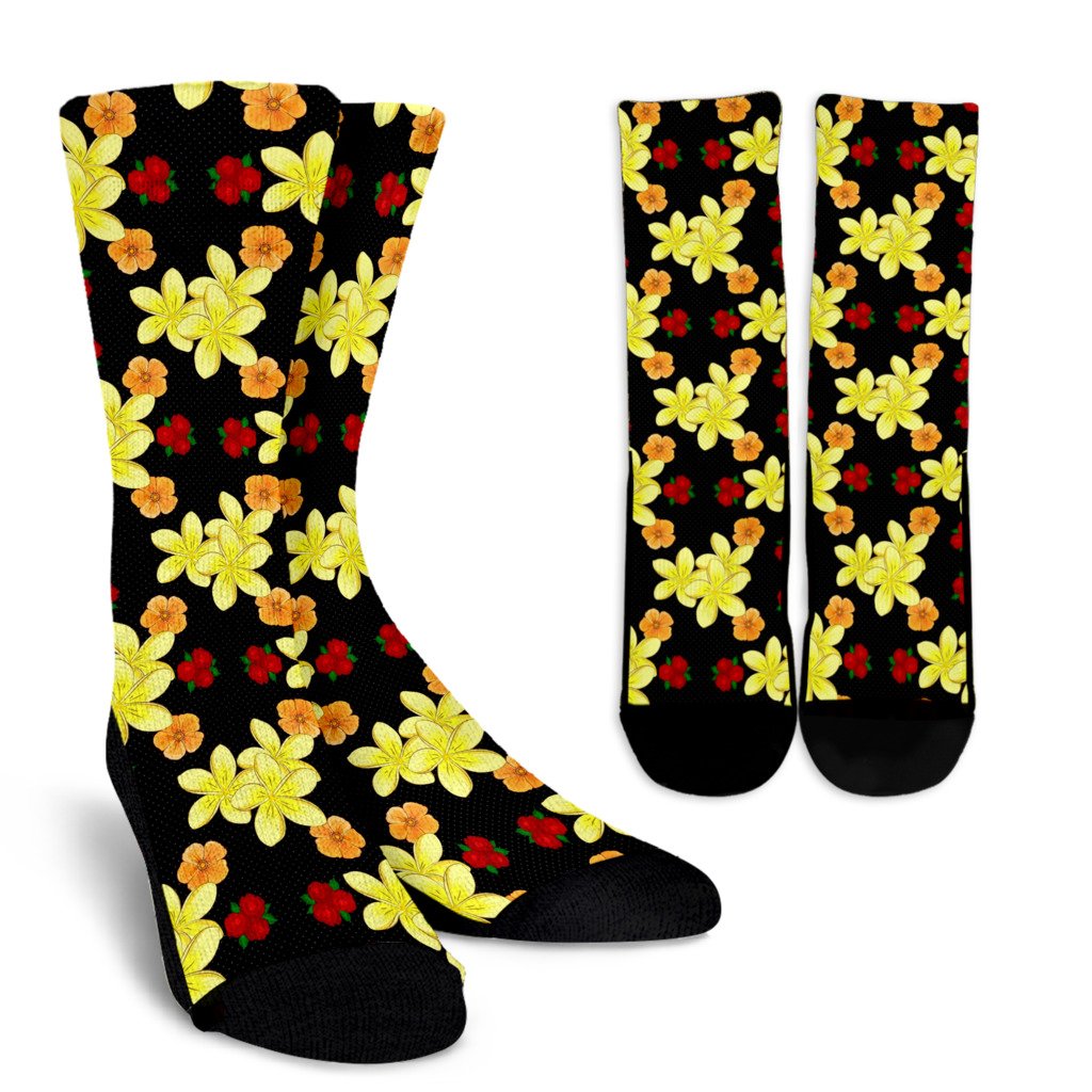 Yellow Plumeria Pattern Print Design PM04 Crew Socks-JORJUNE.COM