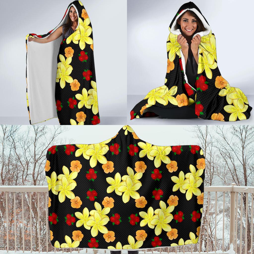 Yellow Plumeria Pattern Print Design PM04 Hooded Blanket-JORJUNE.COM
