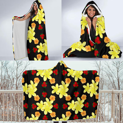 Yellow Plumeria Pattern Print Design PM04 Hooded Blanket-JORJUNE.COM