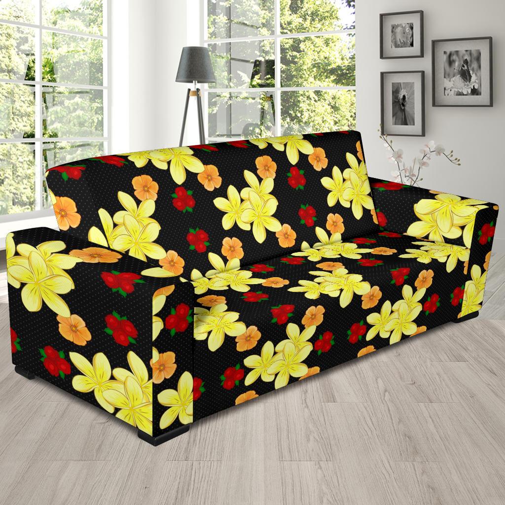 Yellow Plumeria Pattern Print Design PM04 Sofa Slipcover-JORJUNE.COM