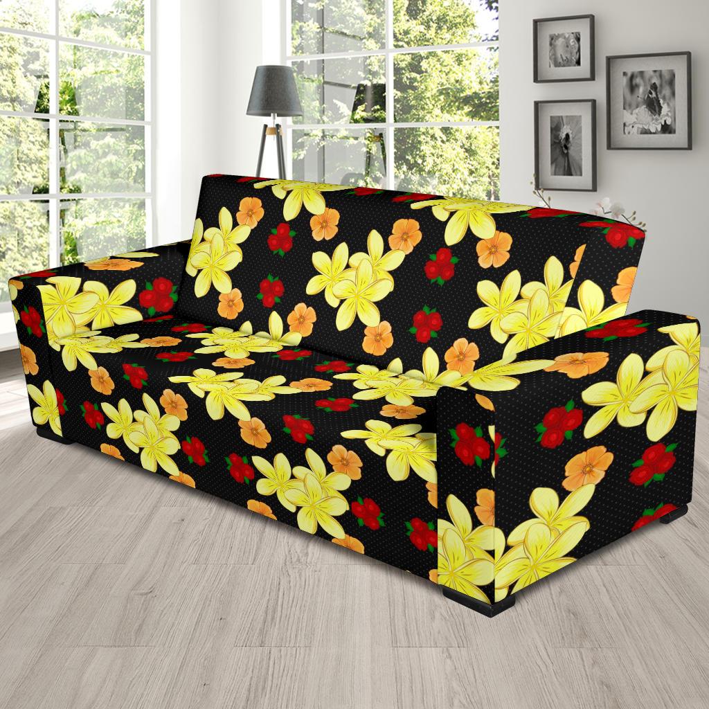 Yellow Plumeria Pattern Print Design PM04 Sofa Slipcover-JORJUNE.COM