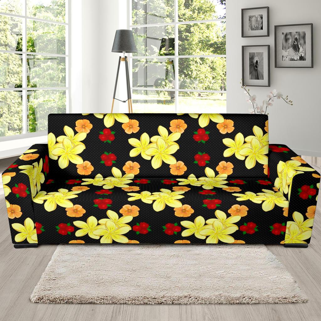 Yellow Plumeria Pattern Print Design PM04 Sofa Slipcover-JORJUNE.COM