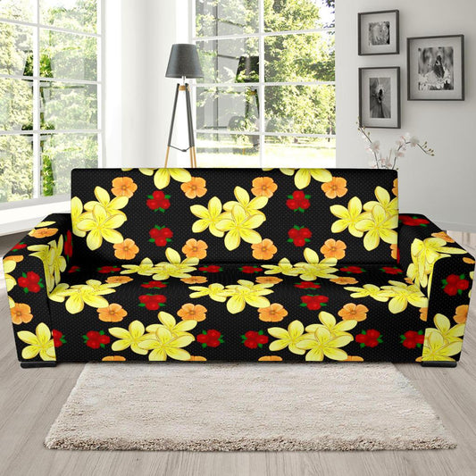 Yellow Plumeria Pattern Print Design PM04 Sofa Slipcover-JORJUNE.COM