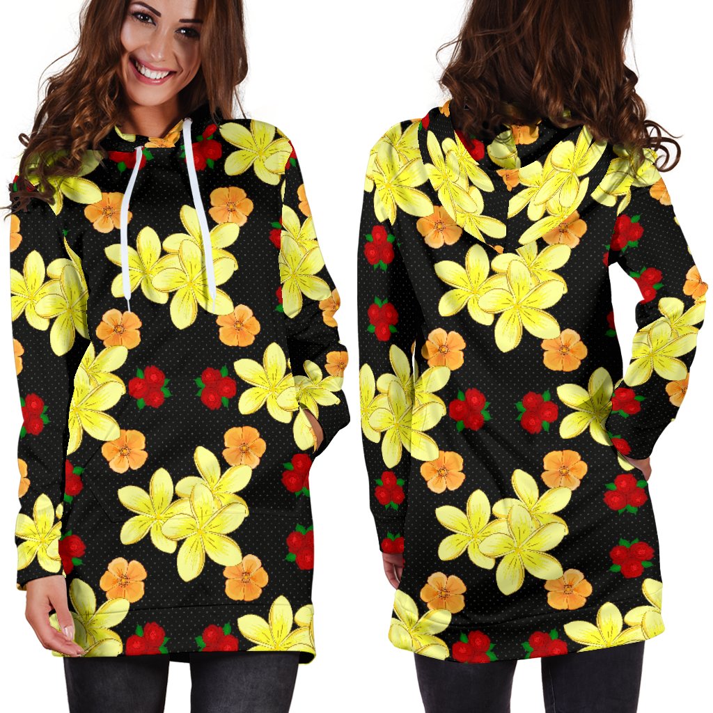 Yellow Plumeria Pattern Print Design PM04 Women Hoodie Dress