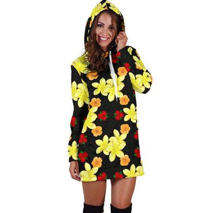 Yellow Plumeria Pattern Print Design PM04 Women Hoodie Dress