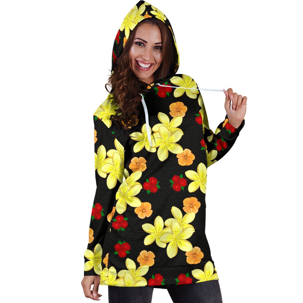 Yellow Plumeria Pattern Print Design PM04 Women Hoodie Dress