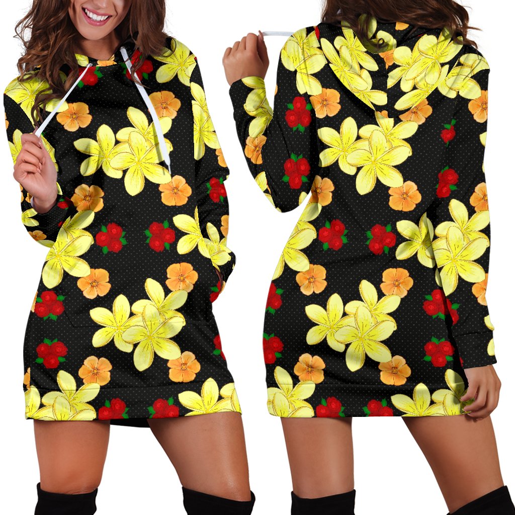 Yellow Plumeria Pattern Print Design PM04 Women Hoodie Dress