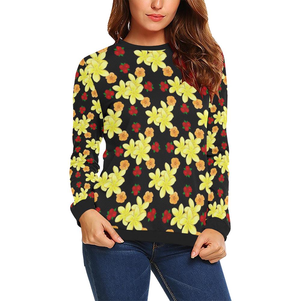 Yellow Plumeria Pattern Print Design PM04 Women Long Sleeve Sweatshirt-JorJune