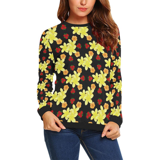 Yellow Plumeria Pattern Print Design PM04 Women Long Sleeve Sweatshirt-JorJune