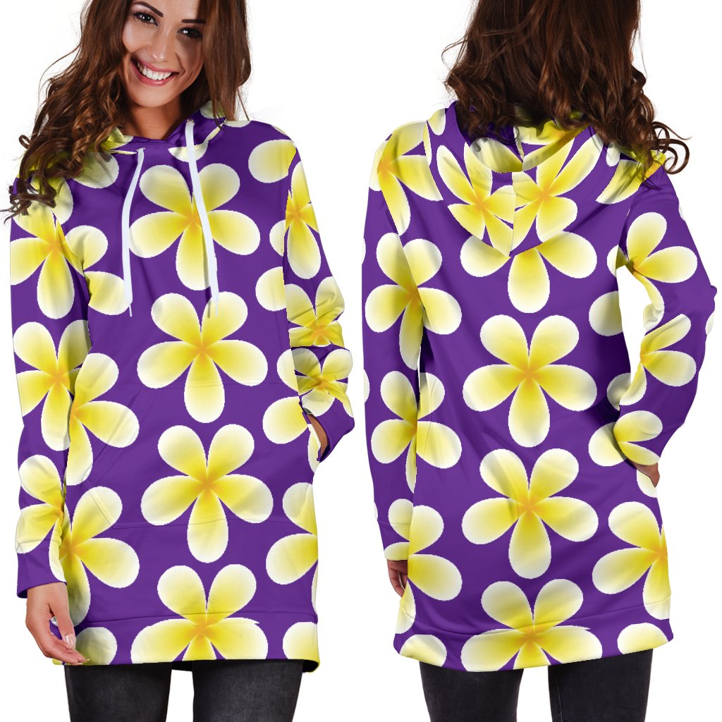 Yellow Plumeria Pattern Print Design PM05 Women Hoodie Dress
