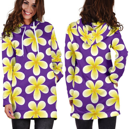 Yellow Plumeria Pattern Print Design PM05 Women Hoodie Dress
