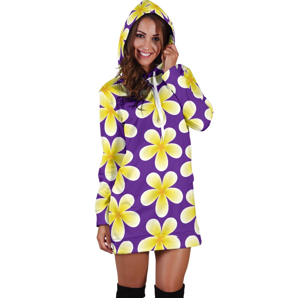 Yellow Plumeria Pattern Print Design PM05 Women Hoodie Dress