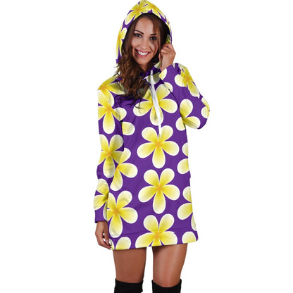 Yellow Plumeria Pattern Print Design PM05 Women Hoodie Dress