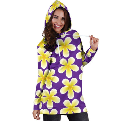 Yellow Plumeria Pattern Print Design PM05 Women Hoodie Dress
