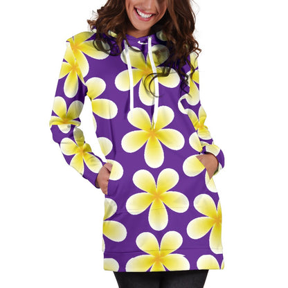 Yellow Plumeria Pattern Print Design PM05 Women Hoodie Dress