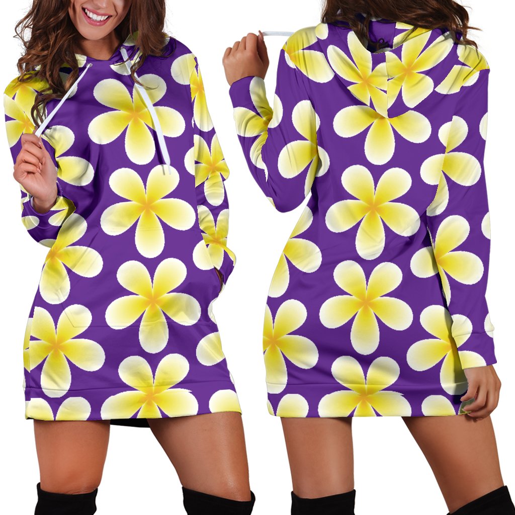 Yellow Plumeria Pattern Print Design PM05 Women Hoodie Dress