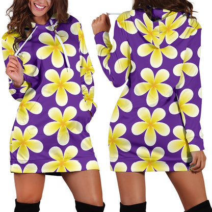 Yellow Plumeria Pattern Print Design PM05 Women Hoodie Dress