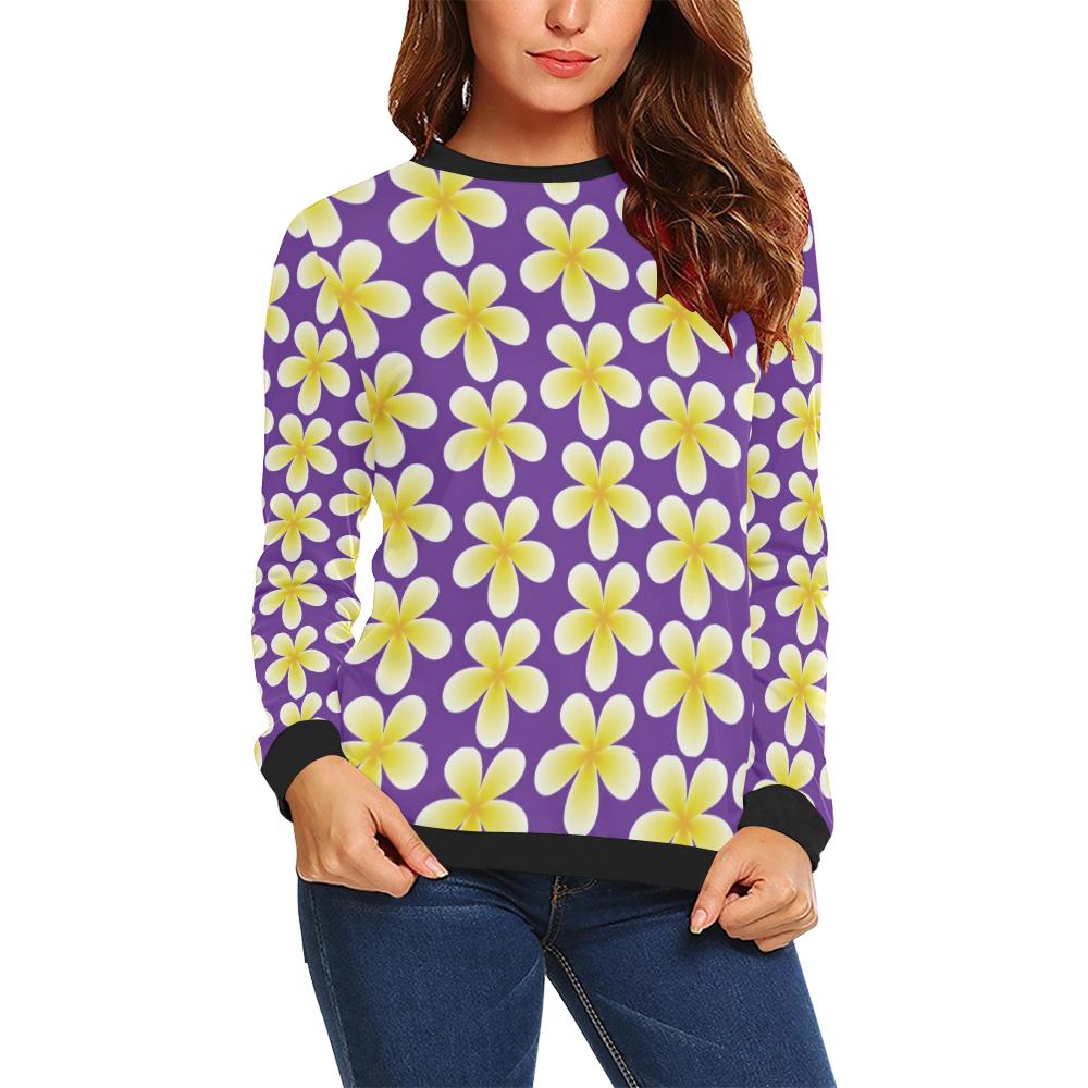 Yellow Plumeria Pattern Print Design PM05 Women Long Sleeve Sweatshirt-JorJune