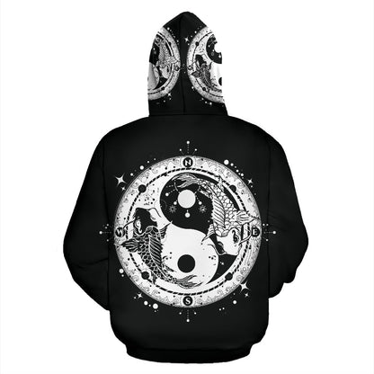Yin Yang Koi Fish All Over Zip Up Hoodie
