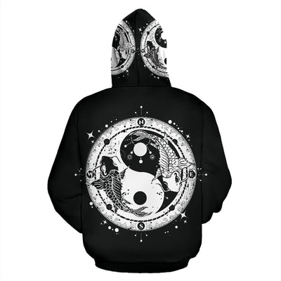 Yin Yang Koi Fish All Over Zip Up Hoodie