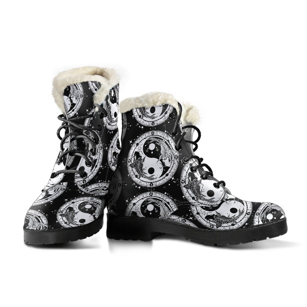 Yin Yang Koi Fish Faux Fur Leather Boots