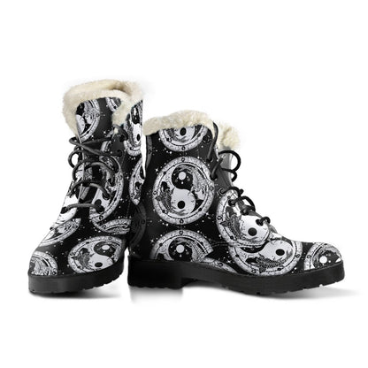 Yin Yang Koi Fish Faux Fur Leather Boots
