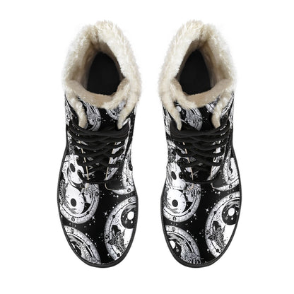 Yin Yang Koi Fish Faux Fur Leather Boots
