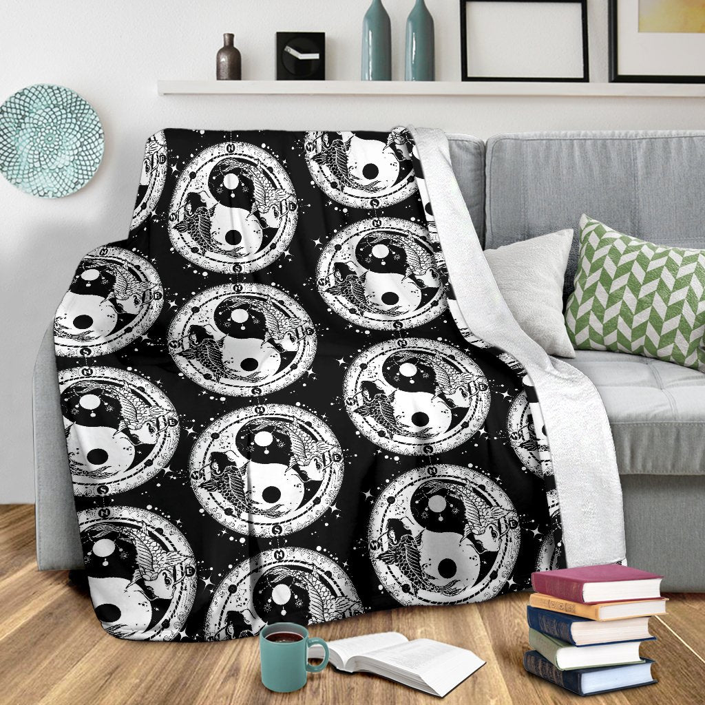 Yin Yang Koi Fish Fleece Blanket