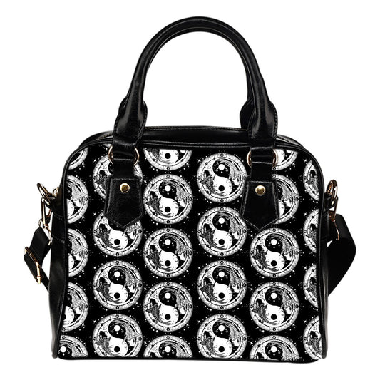 Yin Yang Koi Fish Leather Shoulder Handbag
