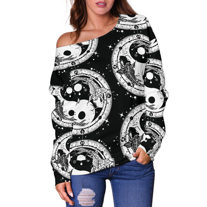 Yin Yang Koi Fish Off Shoulder Sweatshirt