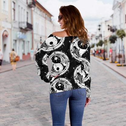 Yin Yang Koi Fish Off Shoulder Sweatshirt