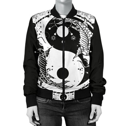 Yin Yang Koi Fish Women Casual Bomber Jacket