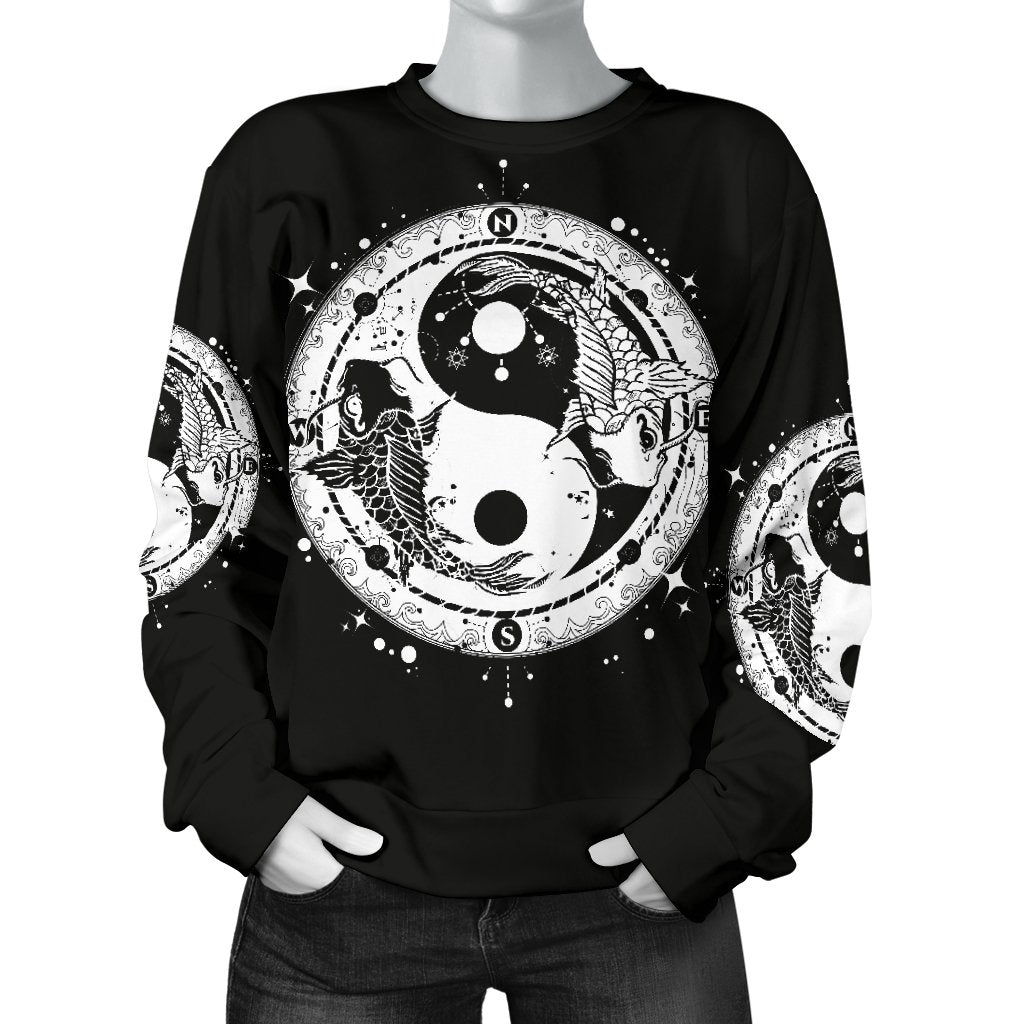 Yin Yang Koi Fish Women Crewneck Sweatshirt