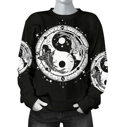 Yin Yang Koi Fish Women Crewneck Sweatshirt