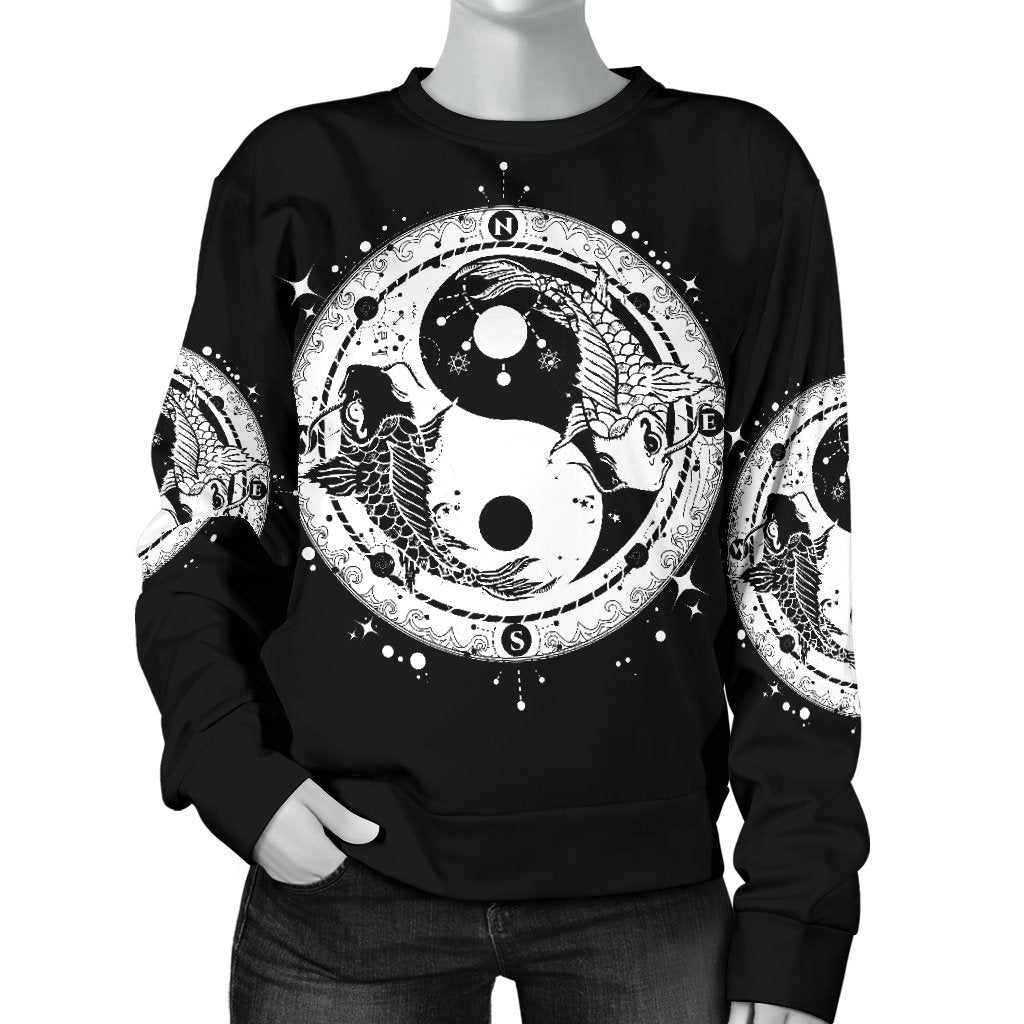 Yin Yang Koi Fish Women Crewneck Sweatshirt