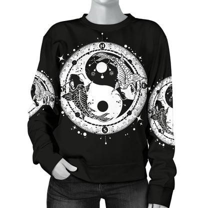 Yin Yang Koi Fish Women Crewneck Sweatshirt