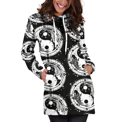 Yin Yang Koi Fish Women Hoodie Dress