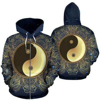 Yin Yang Mandala All Over Zip Up Hoodie