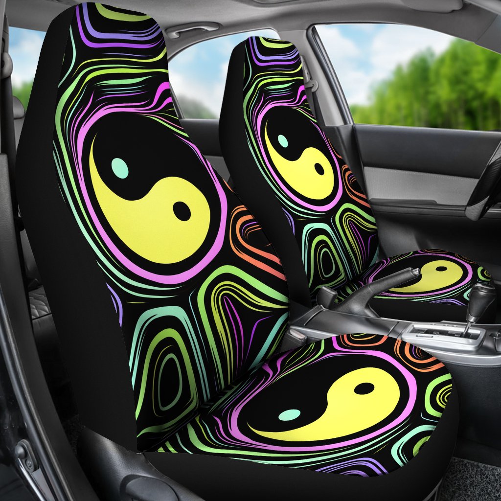 Yin Yang Neon Color Design Print Universal Fit Car Seat Covers