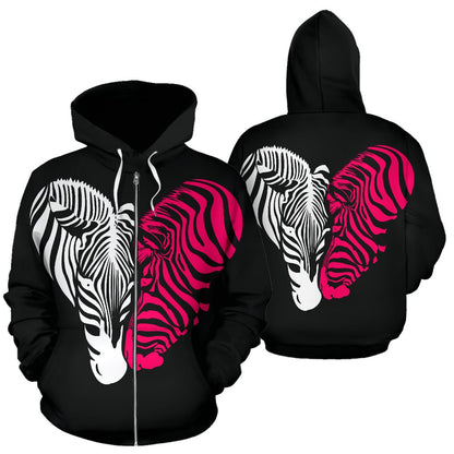 zebra Black Pink Heat Shap All Over Zip Up Hoodie