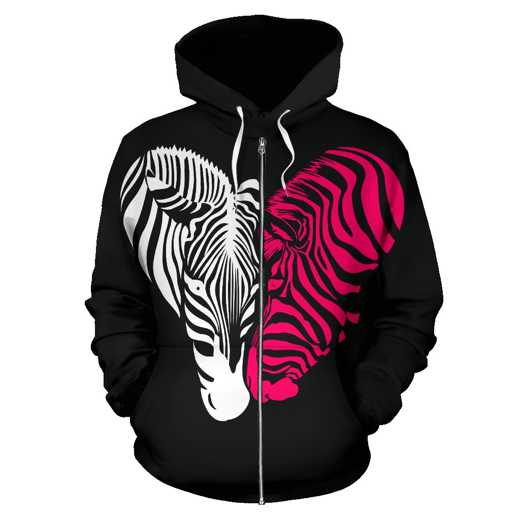 zebra Black Pink Heat Shap All Over Zip Up Hoodie