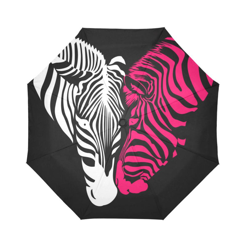 zebra Black Pink Heat Shap Automatic Foldable Umbrella