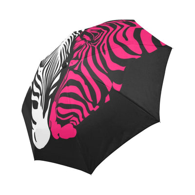 zebra Black Pink Heat Shap Automatic Foldable Umbrella