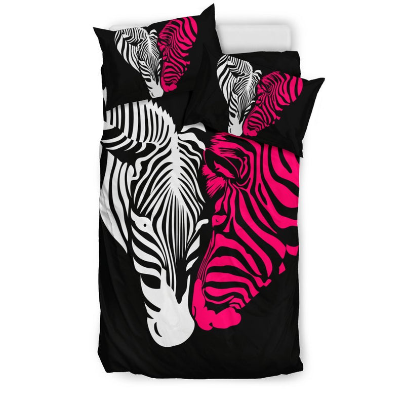 zebra Black Pink Heat Shap Duvet Cover Bedding Set