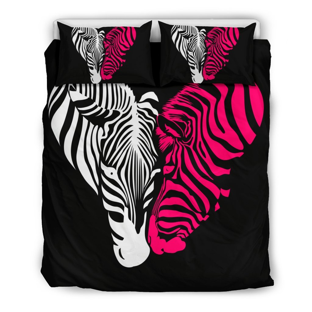 zebra Black Pink Heat Shap Duvet Cover Bedding Set