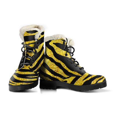 Zebra Gold Faux Fur Leather Boots