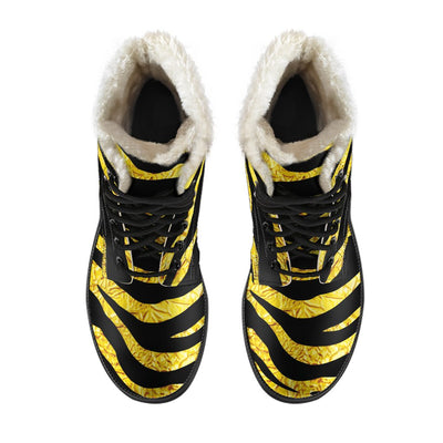 Zebra Gold Faux Fur Leather Boots