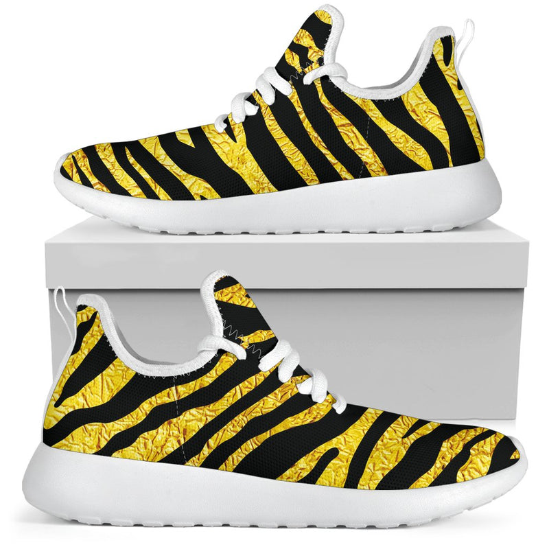 Zebra Gold Mesh Knit Sneakers Shoes